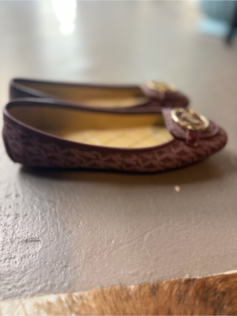 Michael Kors Women's Burgundy MK Metal-Embellished Loafers - Picture 4 of 4